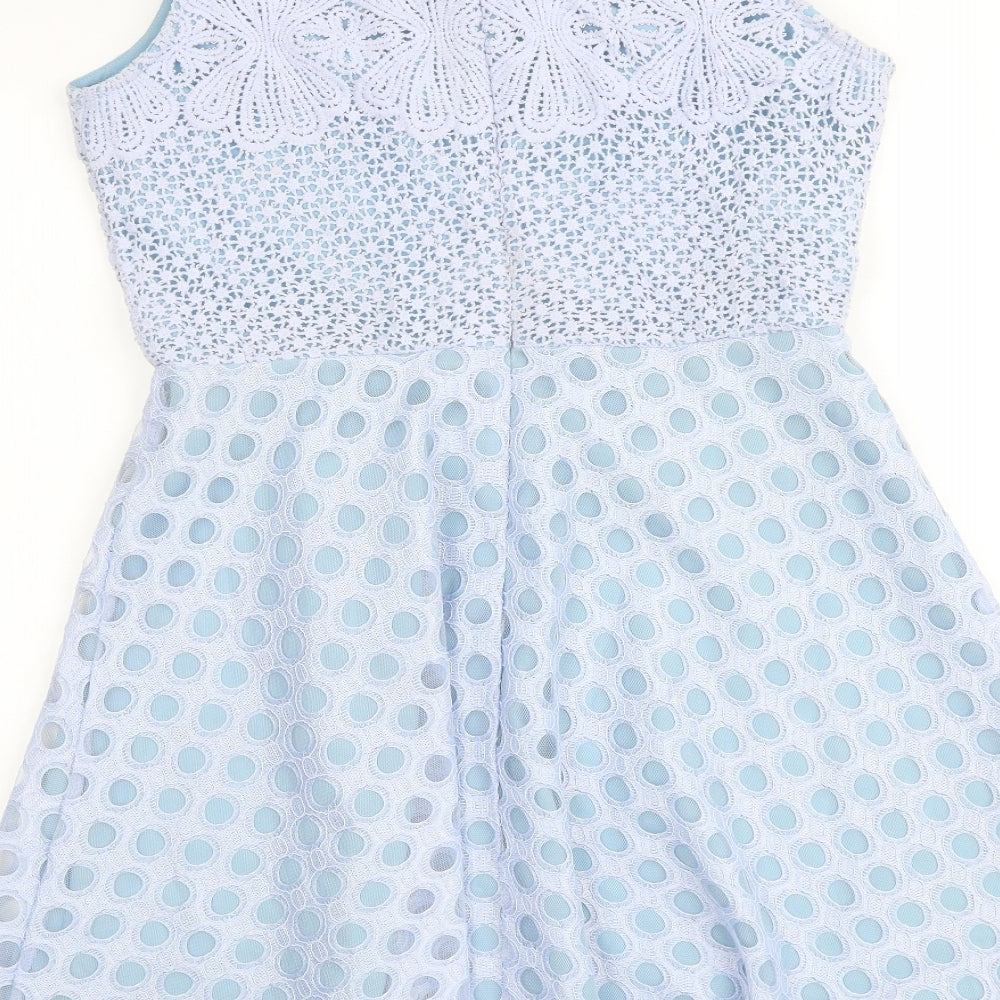 Quiz Womens Blue Geometric Polyester Fit & Flare Size 10 Round Neck Button