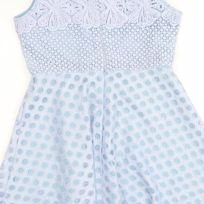 Quiz Womens Blue Geometric Polyester Fit & Flare Size 10 Round Neck Button