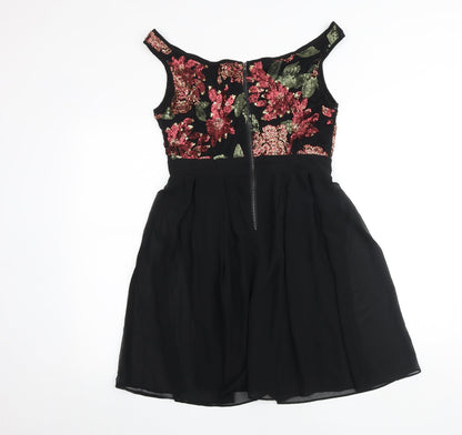 Missi Womens Black Floral Polyester Fit & Flare Size 12 V-Neck Zip