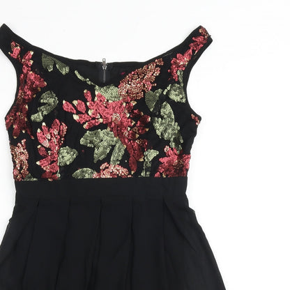 Missi Womens Black Floral Polyester Fit & Flare Size 12 V-Neck Zip