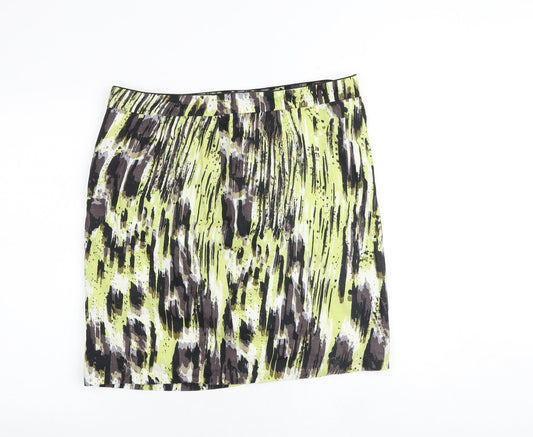 Marks and Spencer Womens Multicoloured Geometric Cotton A-Line Skirt Size 16 Zip