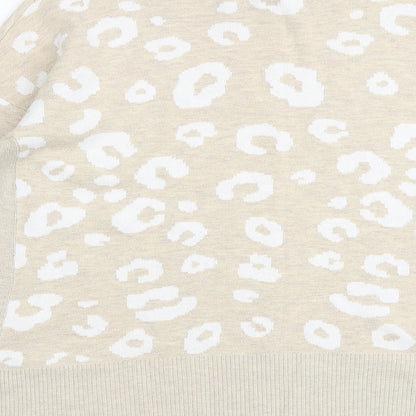 Mud Flowers Womens Beige High Neck Animal Print 100% Cotton Pullover Jumper Size M - Leopard Print