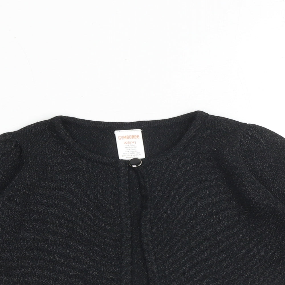 Gymboree Girls Black Round Neck Cotton Cardigan Jumper Size 4 Years Button