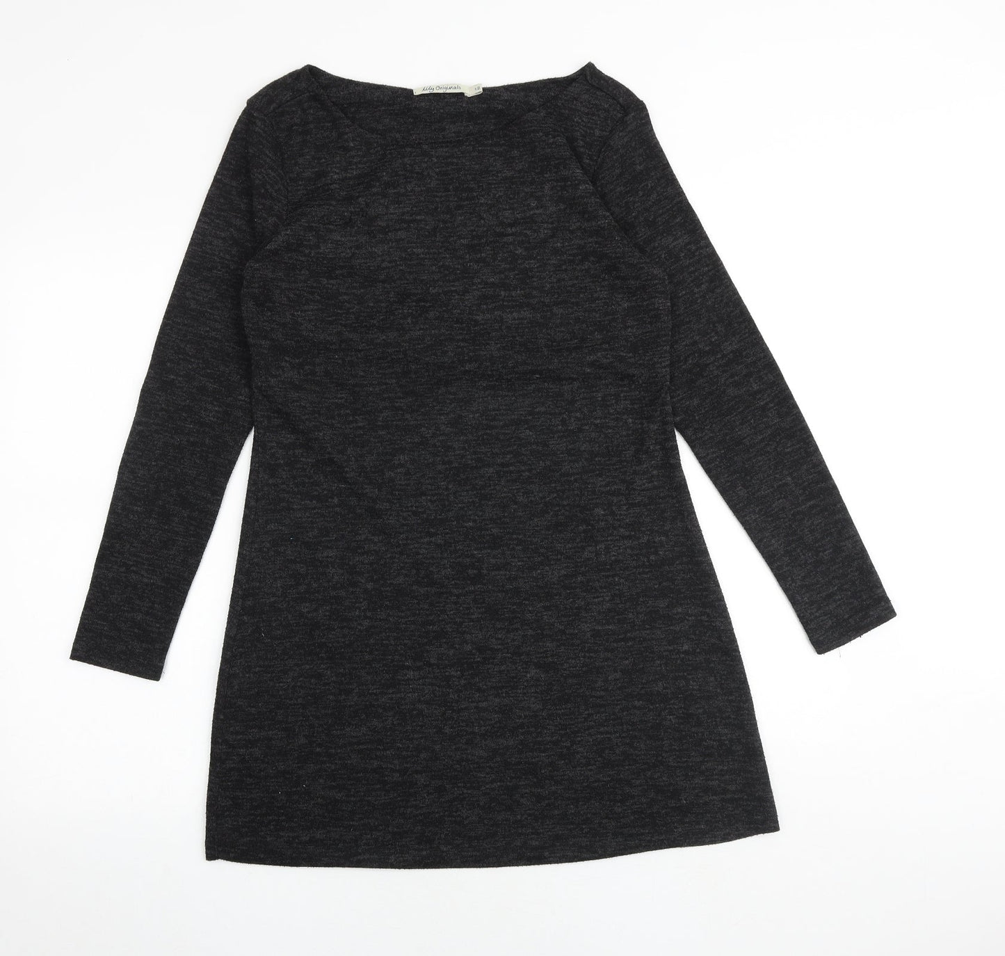 Lily Originals Womens Grey Viscose Jumper Dress Size 12 Boat Neck Pullover