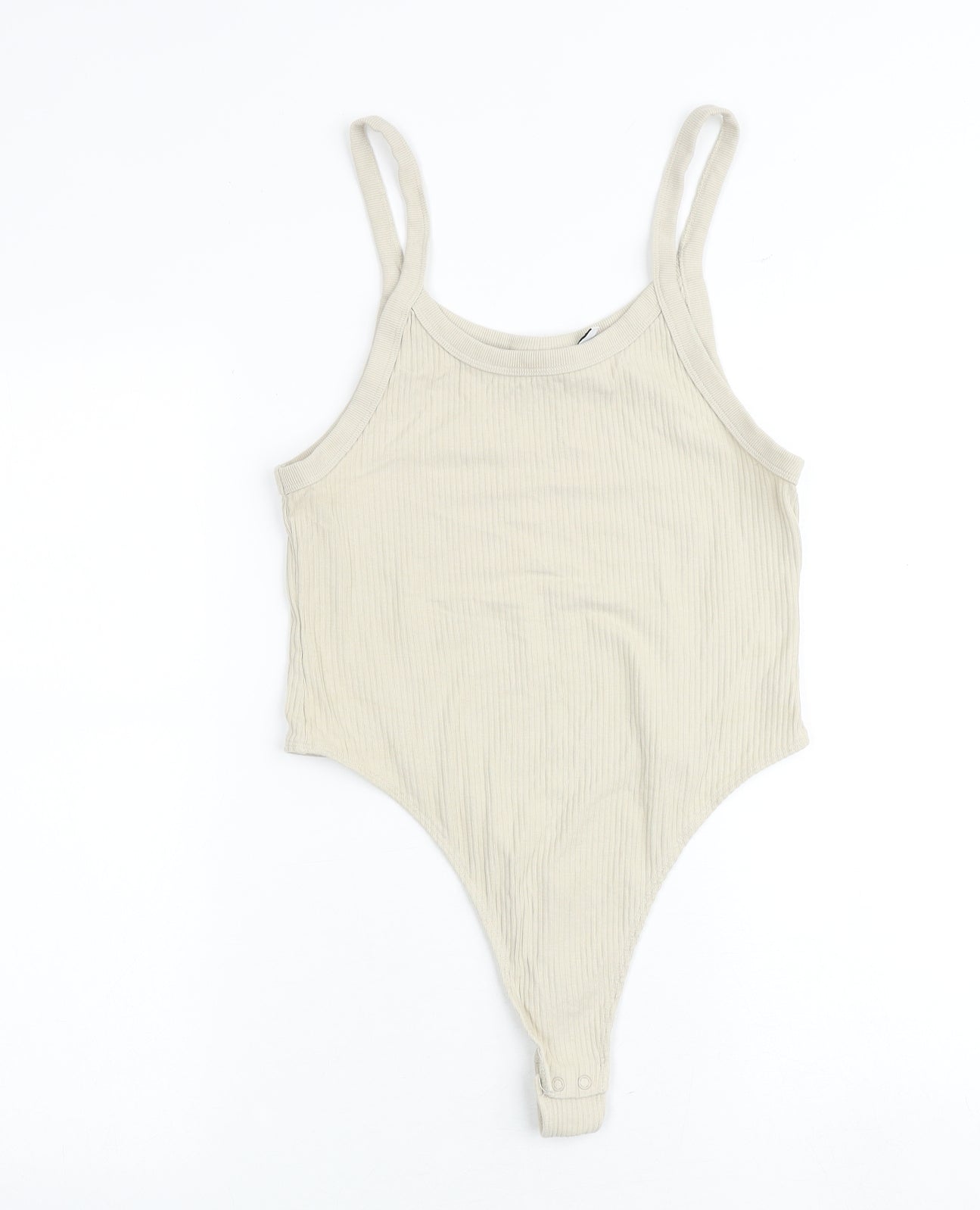 Weekday Womens Beige Cotton Bodysuit One-Piece Size L Snap