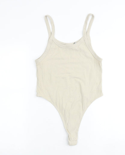 Weekday Womens Beige Cotton Bodysuit One-Piece Size L Snap