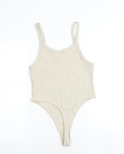 Weekday Womens Beige Cotton Bodysuit One-Piece Size L Snap