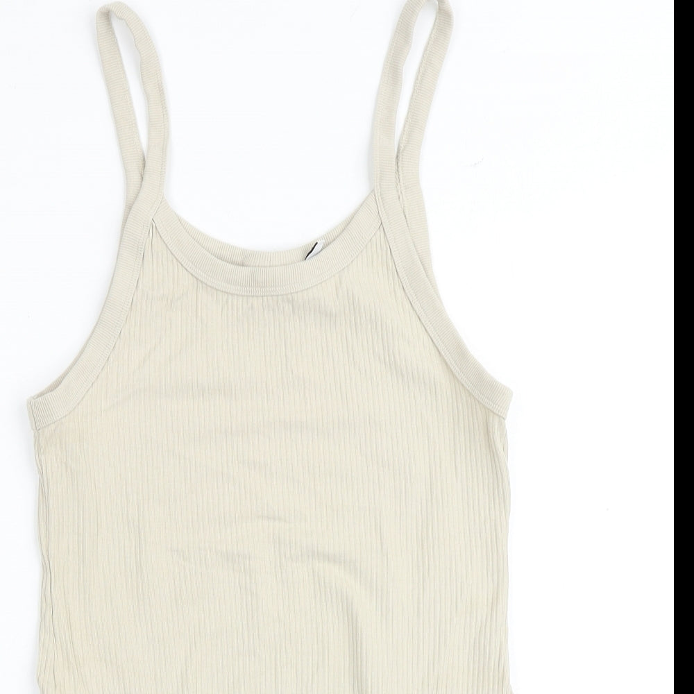 Weekday Womens Beige Cotton Bodysuit One-Piece Size L Snap