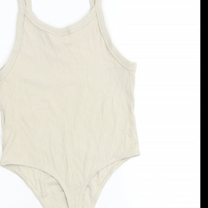 Weekday Womens Beige Cotton Bodysuit One-Piece Size L Snap