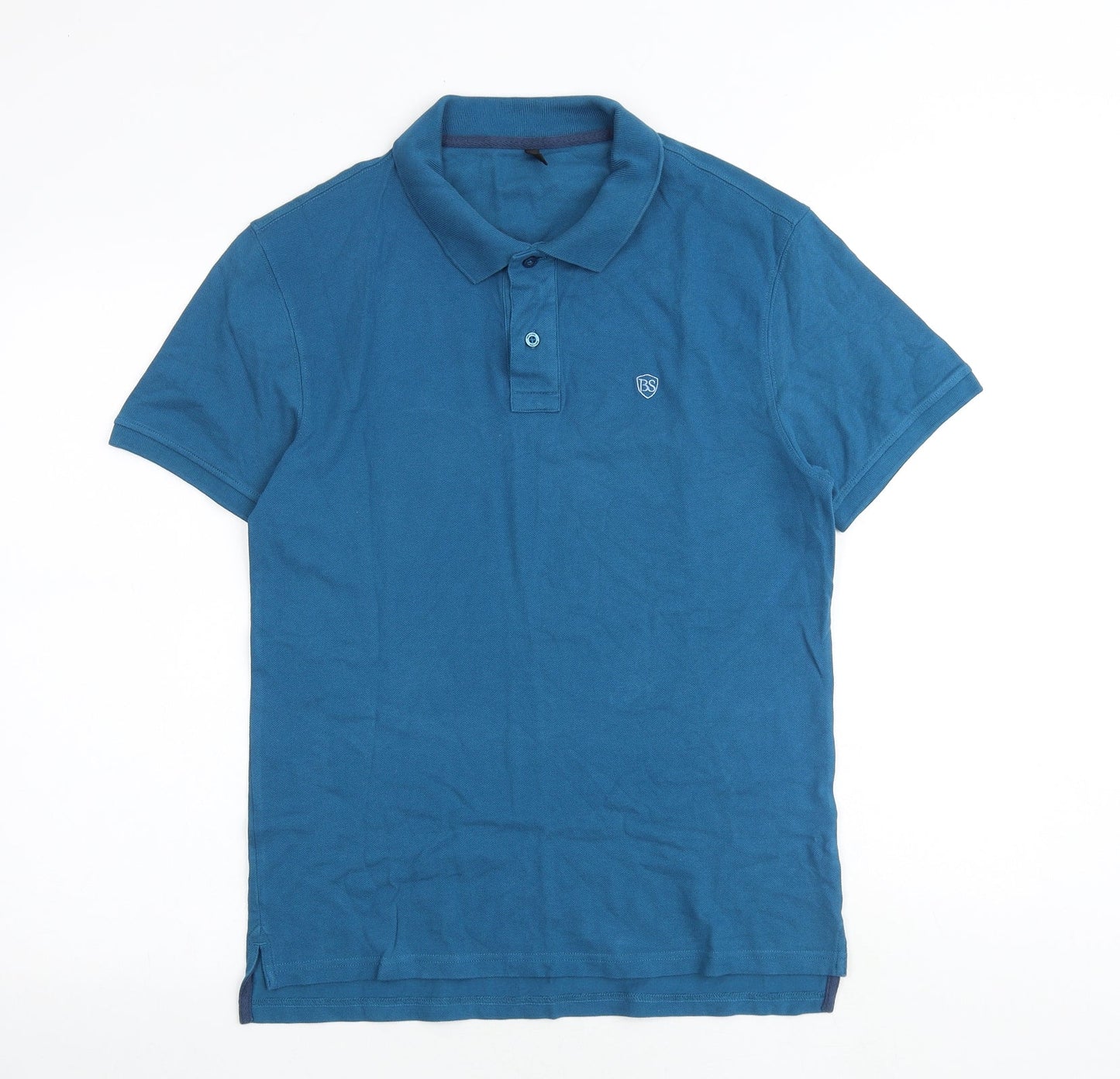 Body Soul Mens Blue Cotton Polo Size M Collared Button