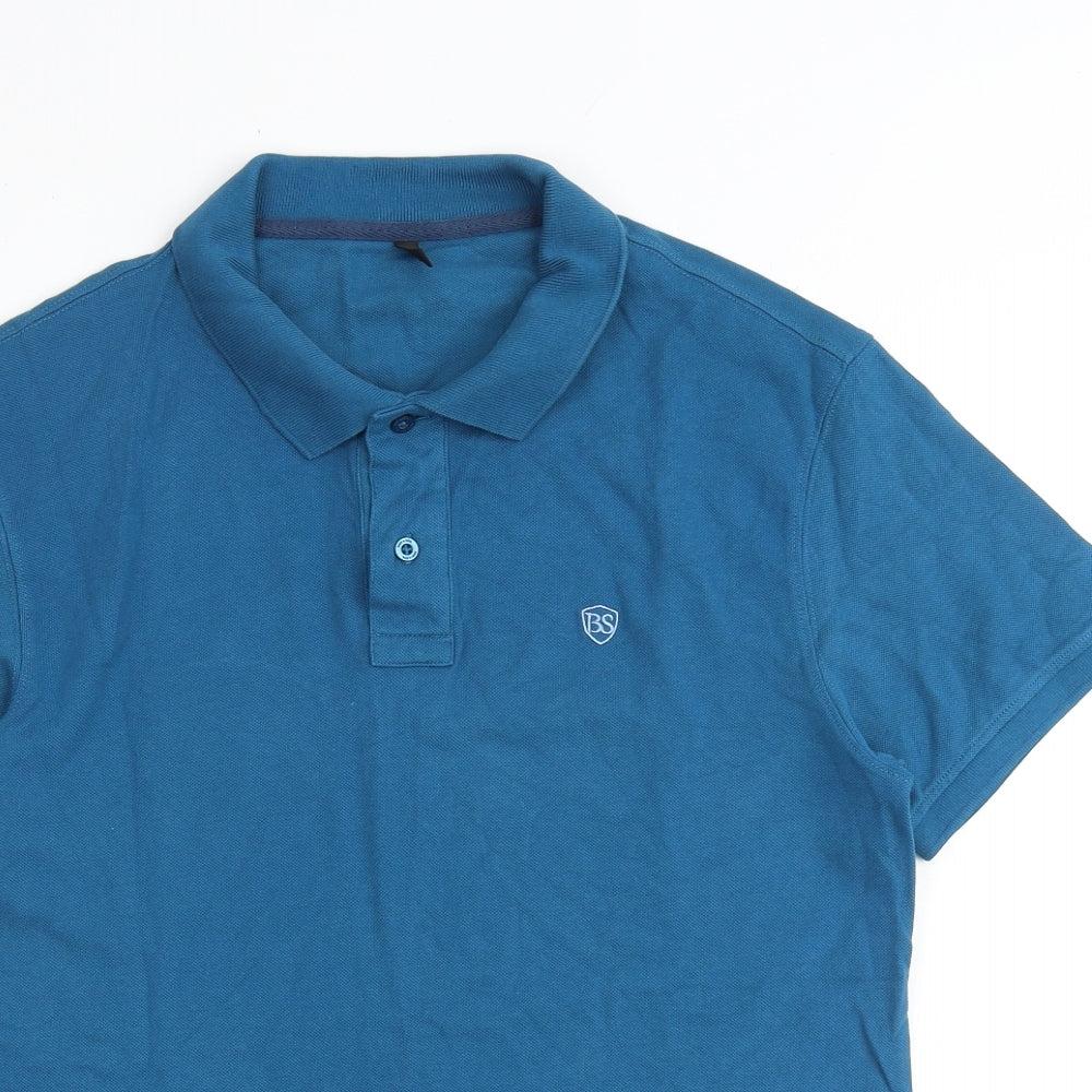 Body Soul Mens Blue Cotton Polo Size M Collared Button