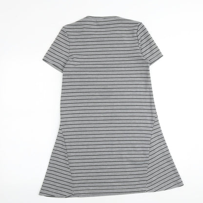 Zara Womens Grey Striped Polyester T-Shirt Dress Size S Round Neck Pullover