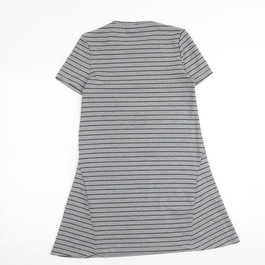 Zara Womens Grey Striped Polyester T-Shirt Dress Size S Round Neck Pullover