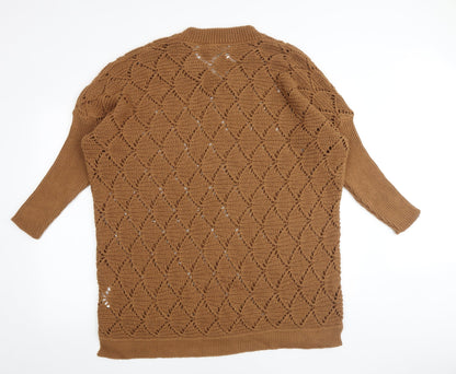 Boohoo Womens Brown Geometric Acrylic Jumper Dress Size XL V-Neck Pullover