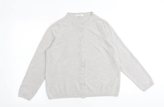 Classic Womens Grey Round Neck Acrylic Cardigan Jumper Size 18