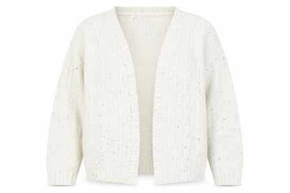 Front view of Originals women’s ivory v-neck acrylic cardigan jumper, size XL
