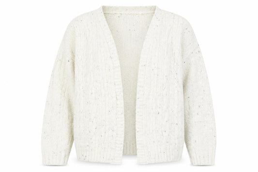Front view of Originals women’s ivory v-neck acrylic cardigan jumper, size XL