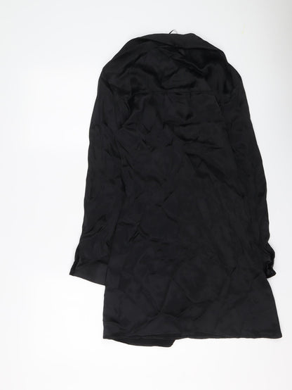 Zara Womens Black Viscose Shirt Dress Size S Collared Button