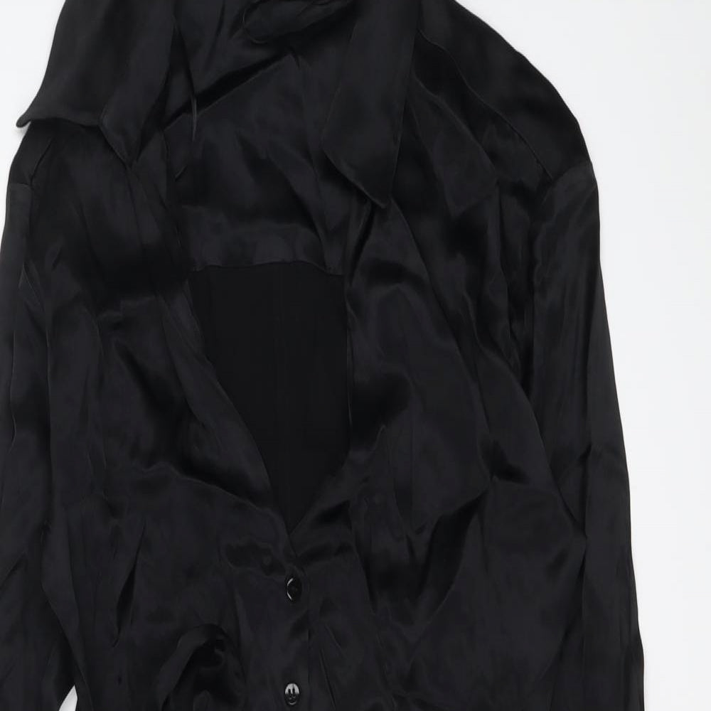 Zara Womens Black Viscose Shirt Dress Size S Collared Button