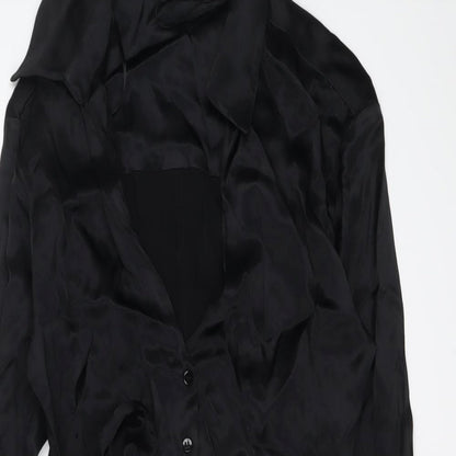Zara Womens Black Viscose Shirt Dress Size S Collared Button