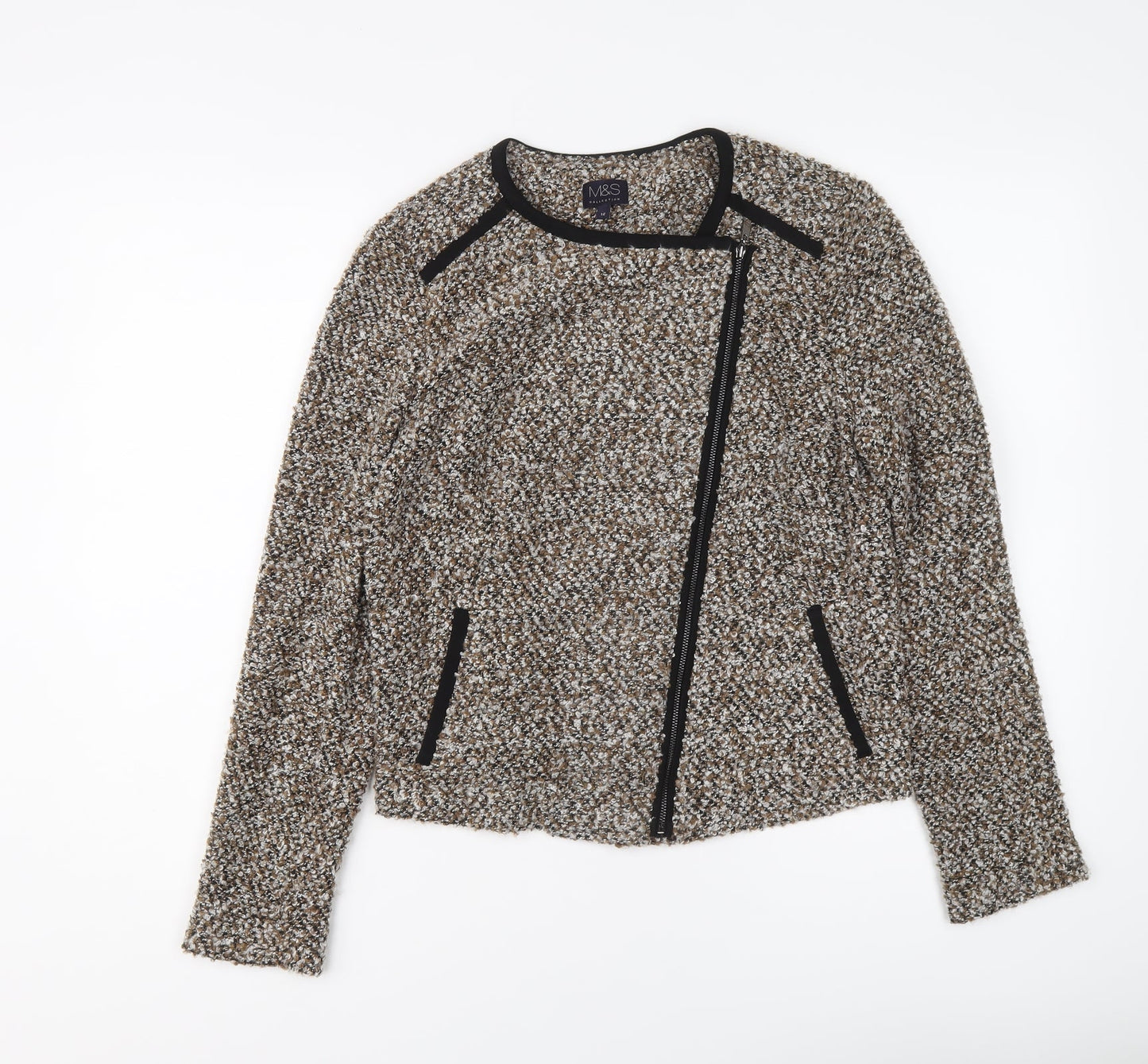 Womens UK Size 12 Marks and Spencer Brown Biker Coat