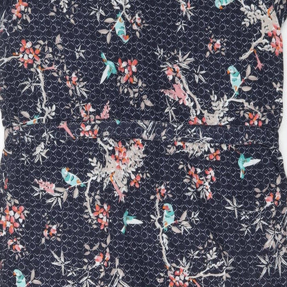 M&Co Womens Blue Floral Viscose A-Line Size 16 V-Neck Button