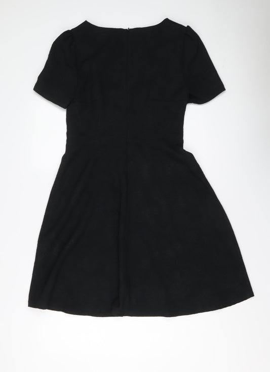 Marks and Spencer Womens Black Geometric Polyester Shift Size 10 Round Neck Zip