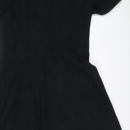 Marks and Spencer Womens Black Geometric Polyester Shift Size 10 Round Neck Zip