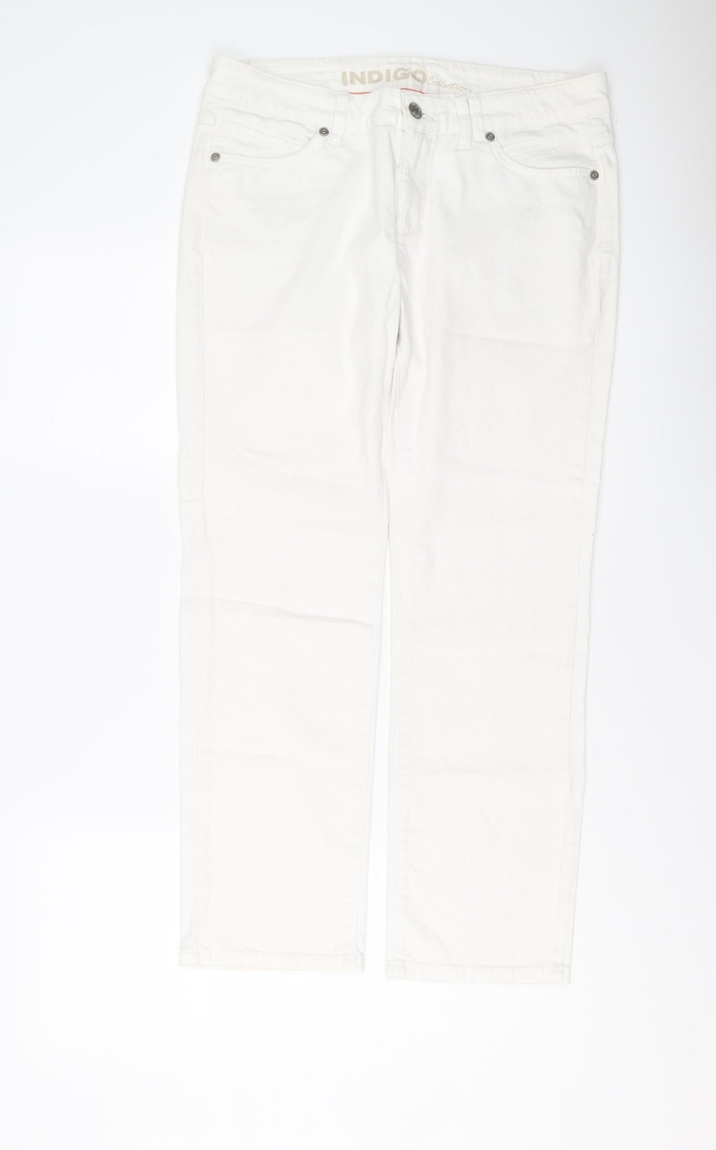 Indigo Womens White Cotton Straight Jeans Size 12 L27 in Regular Button