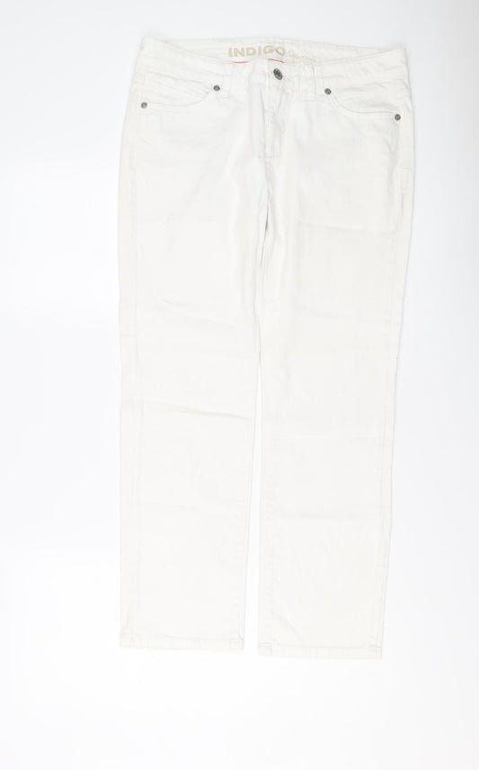 Indigo Womens White Cotton Straight Jeans Size 12 L27 in Regular Button