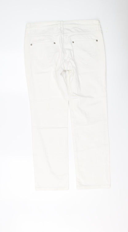 Indigo Womens White Cotton Straight Jeans Size 12 L27 in Regular Button