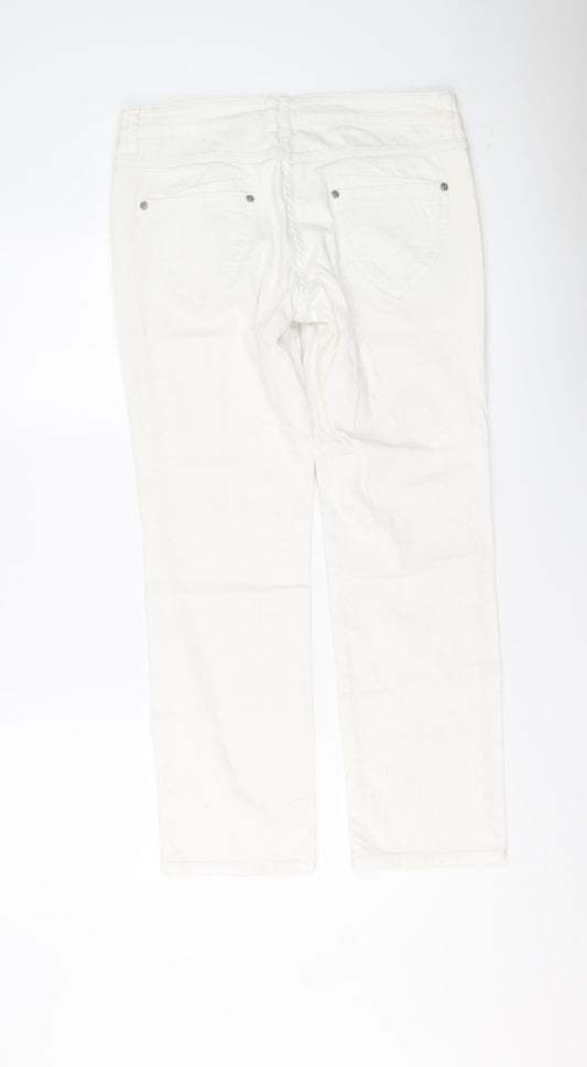 Indigo Womens White Cotton Straight Jeans Size 12 L27 in Regular Button