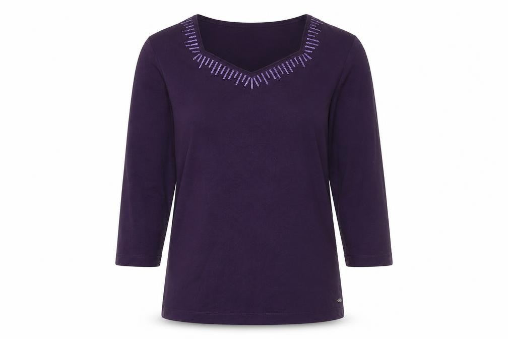 TIGI Womens Purple Viscose Basic Blouse Size 10 Round Neck