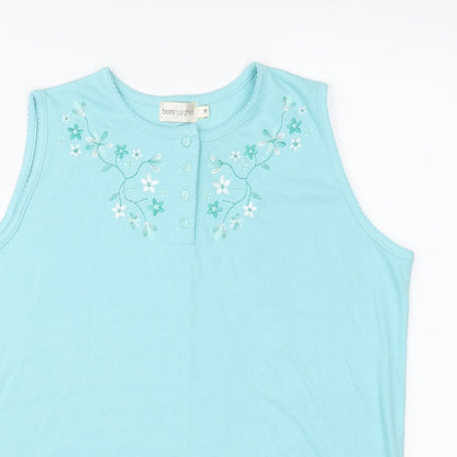 Bonmarché Womens Blue Polyester Basic T-Shirt Size M Henley - Floral Detail