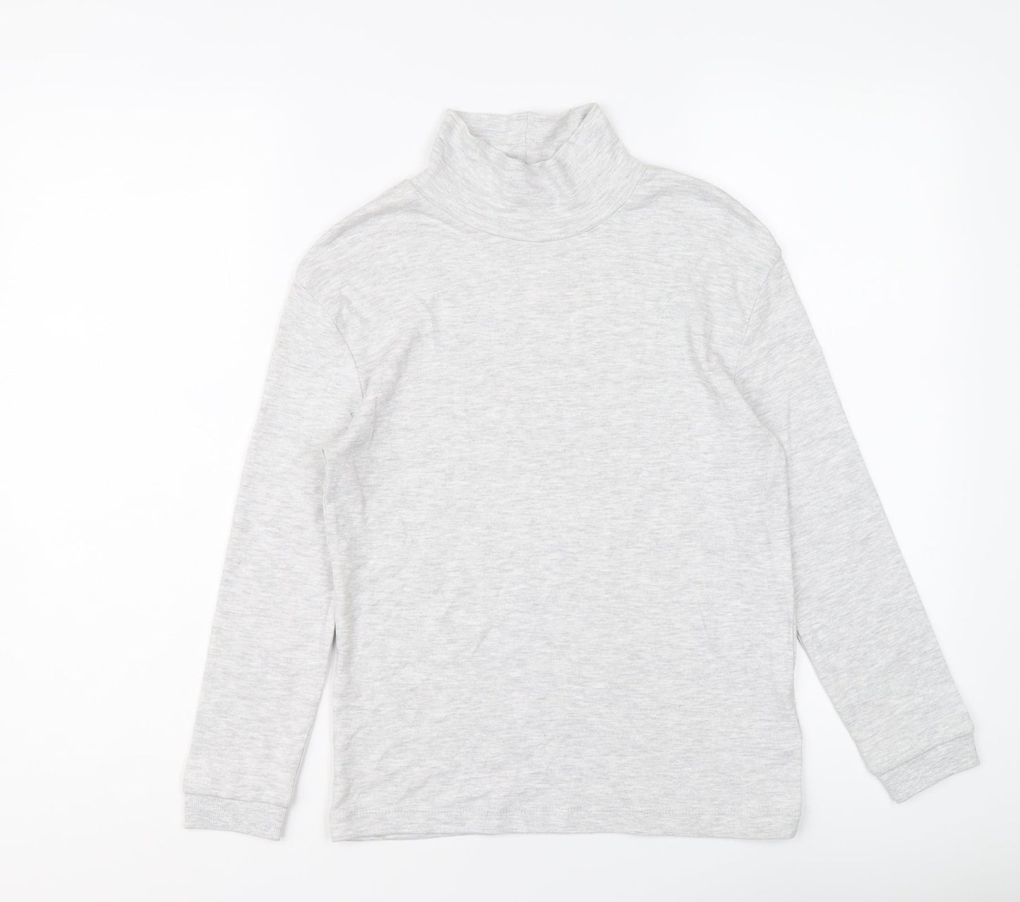 Marks and Spencer Girls Grey Cotton Basic T-Shirt Size 9-10 Years Mock Neck Pullover