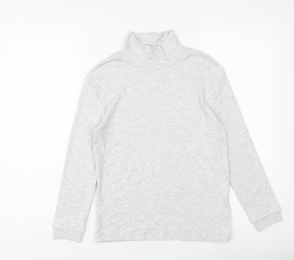 Marks and Spencer Girls Grey Cotton Basic T-Shirt Size 9-10 Years Mock Neck Pullover