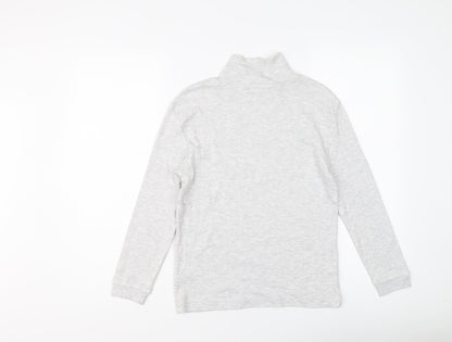 Marks and Spencer Girls Grey Cotton Basic T-Shirt Size 9-10 Years Mock Neck Pullover