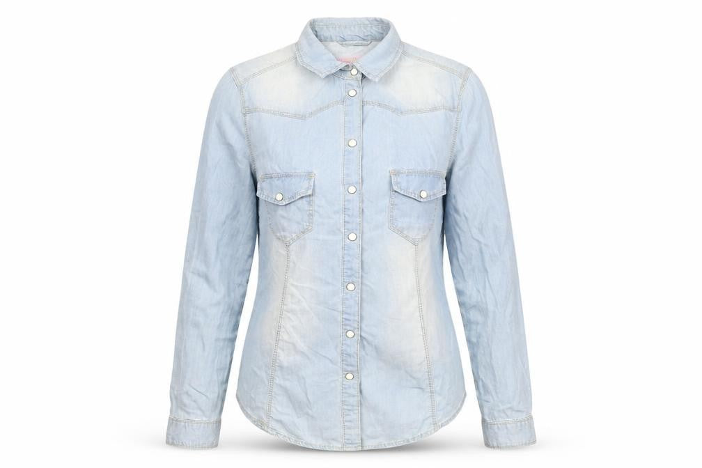 Womens UK Size 10 Denim & Co. Blue Basic Button-Up