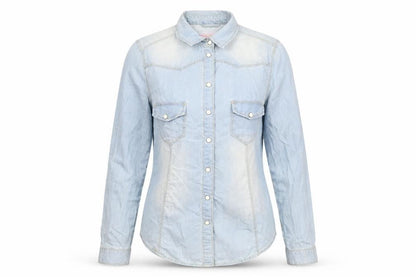 Womens UK Size 10 Denim & Co. Blue Basic Button-Up