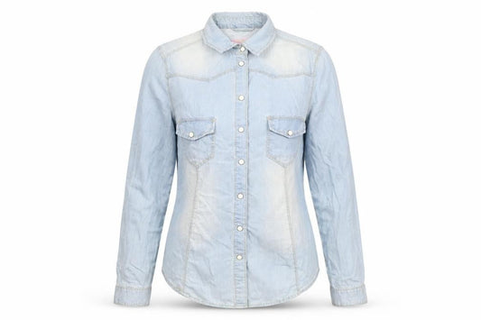 Womens UK Size 10 Denim & Co. Blue Basic Button-Up