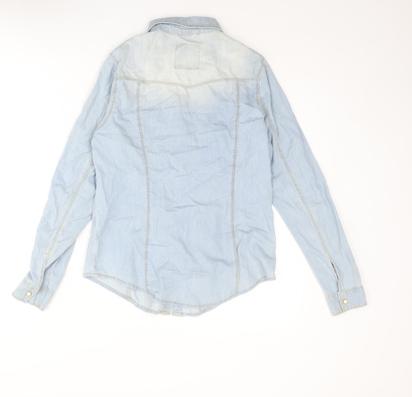 Denim & Co. Womens Blue Cotton Basic Button-Up Size 10 Collared