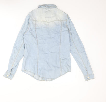 Denim & Co. Womens Blue Cotton Basic Button-Up Size 10 Collared