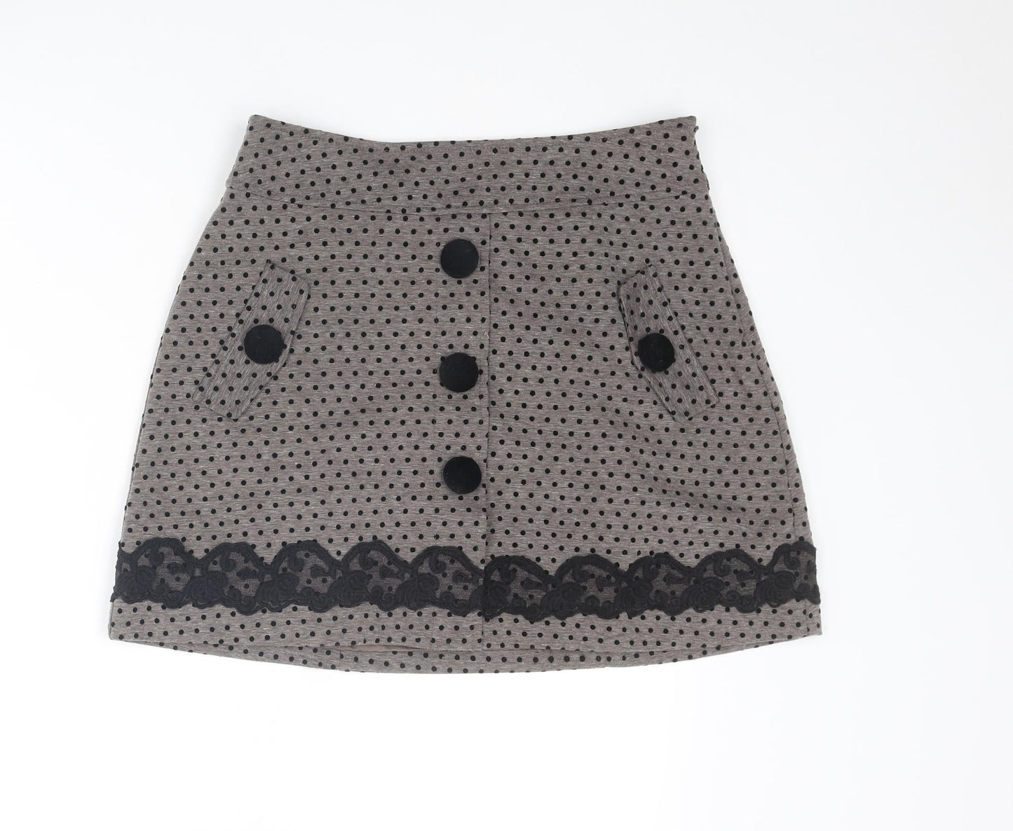 Darling Womens Brown Polka Dot Polyester A-Line Skirt Size S Zip