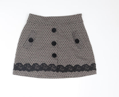 Darling Womens Brown Polka Dot Polyester A-Line Skirt Size S Zip