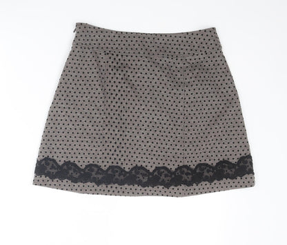 Darling Womens Brown Polka Dot Polyester A-Line Skirt Size S Zip