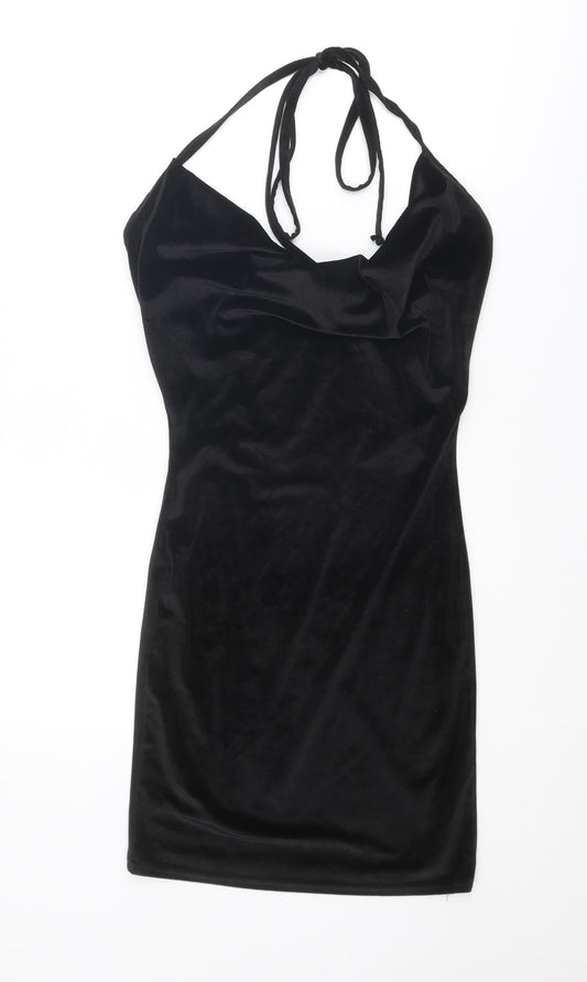 Missguided Womens Black Polyester Slip Dress Size 4 Halter Tie