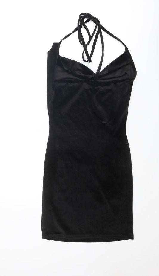 Missguided Womens Black Polyester Slip Dress Size 4 Halter Tie