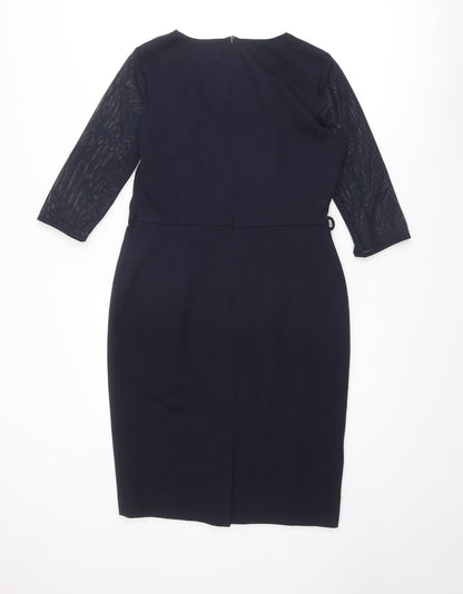 NEXT Womens Blue Polyester Shift Size 12 Round Neck Zip