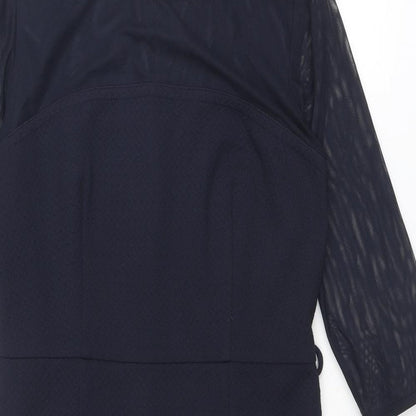 NEXT Womens Blue Polyester Shift Size 12 Round Neck Zip