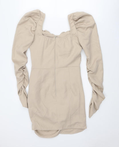 PRETTYLITTLETHING Womens Beige Polyester Bodycon Size 10 Sweetheart Zip